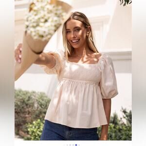 Petal & Pup Jemima puffed sleeve smocked cotton baby doll women’s 6 cotton top